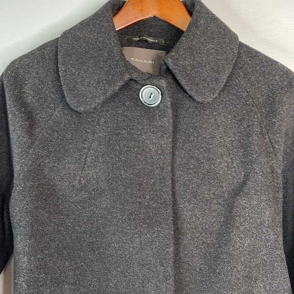 TAHARI Cashmere Blend Boxy Jacket Dark Charcoal Grey 3/4 Sleeves Monochrome 8 - Picture 3 of 14